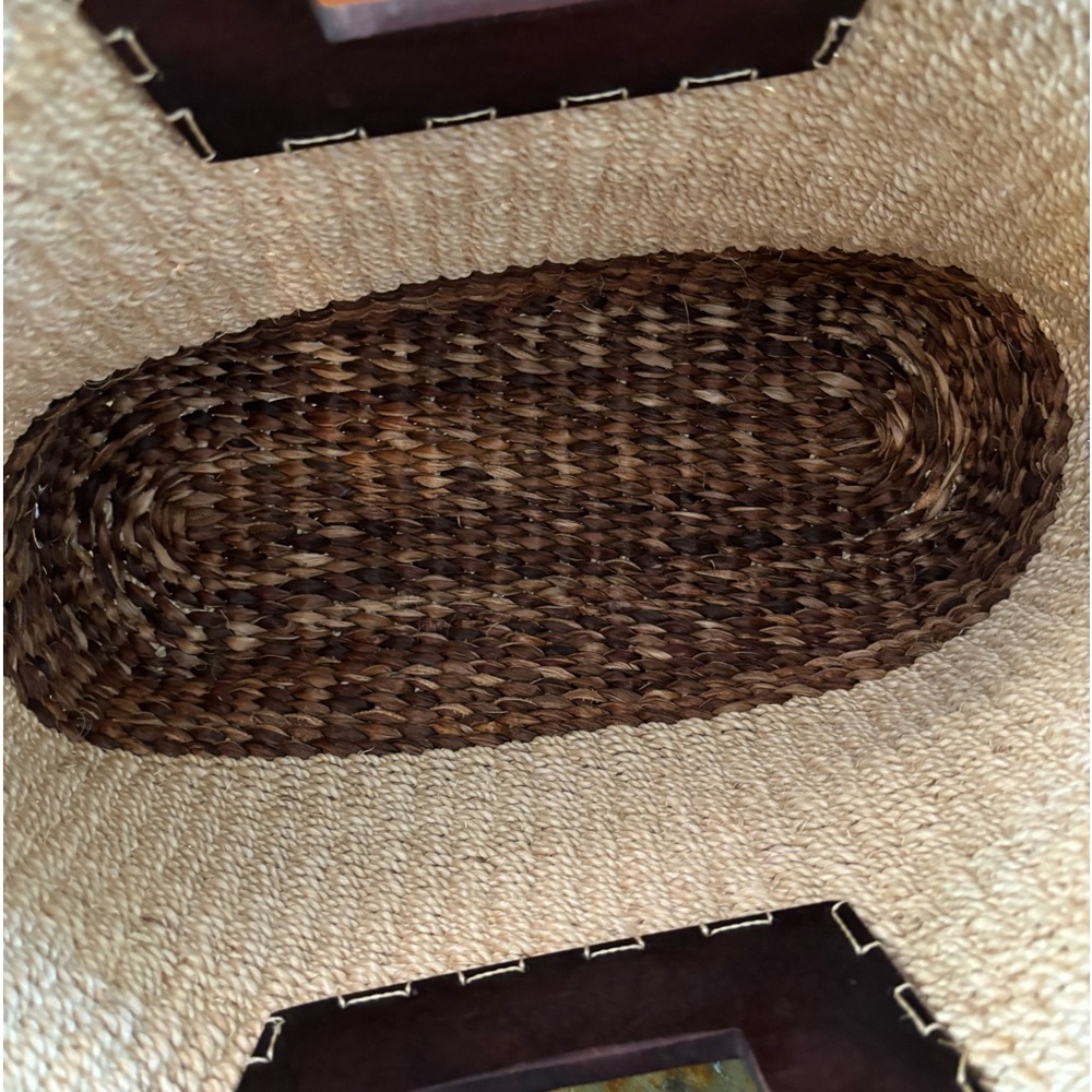 Woven Seagrass Tote With Wooden Handle - Picture 8 of 8